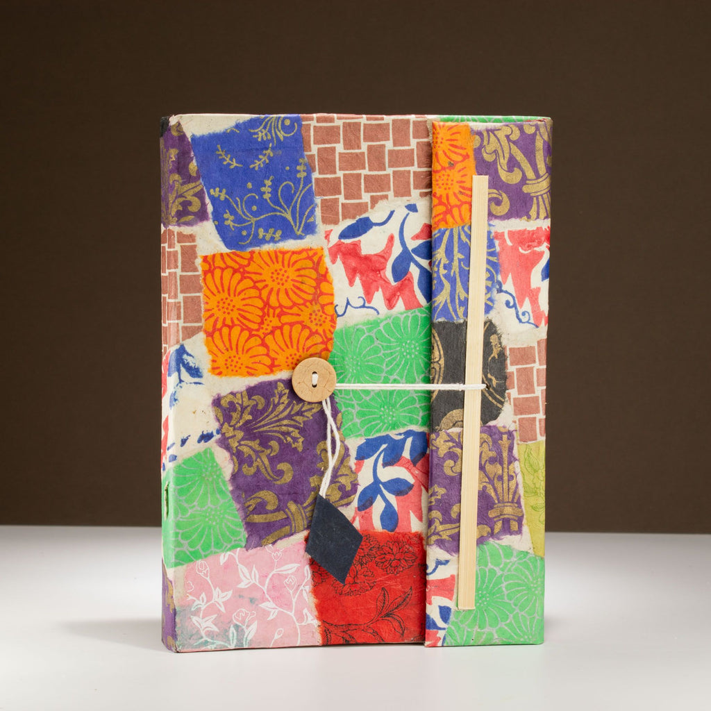 Lokta Patchwork Notebook Large with Bookmark Multi Colour Design