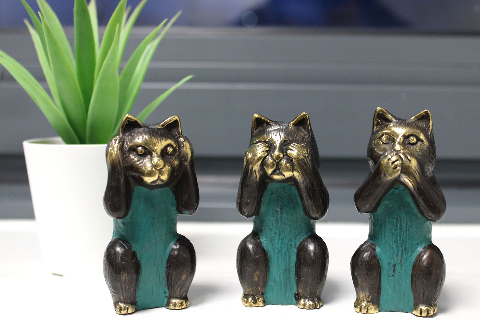 Set of 3 Brass Cats See No, Hear No, Speak No Evil Figurines