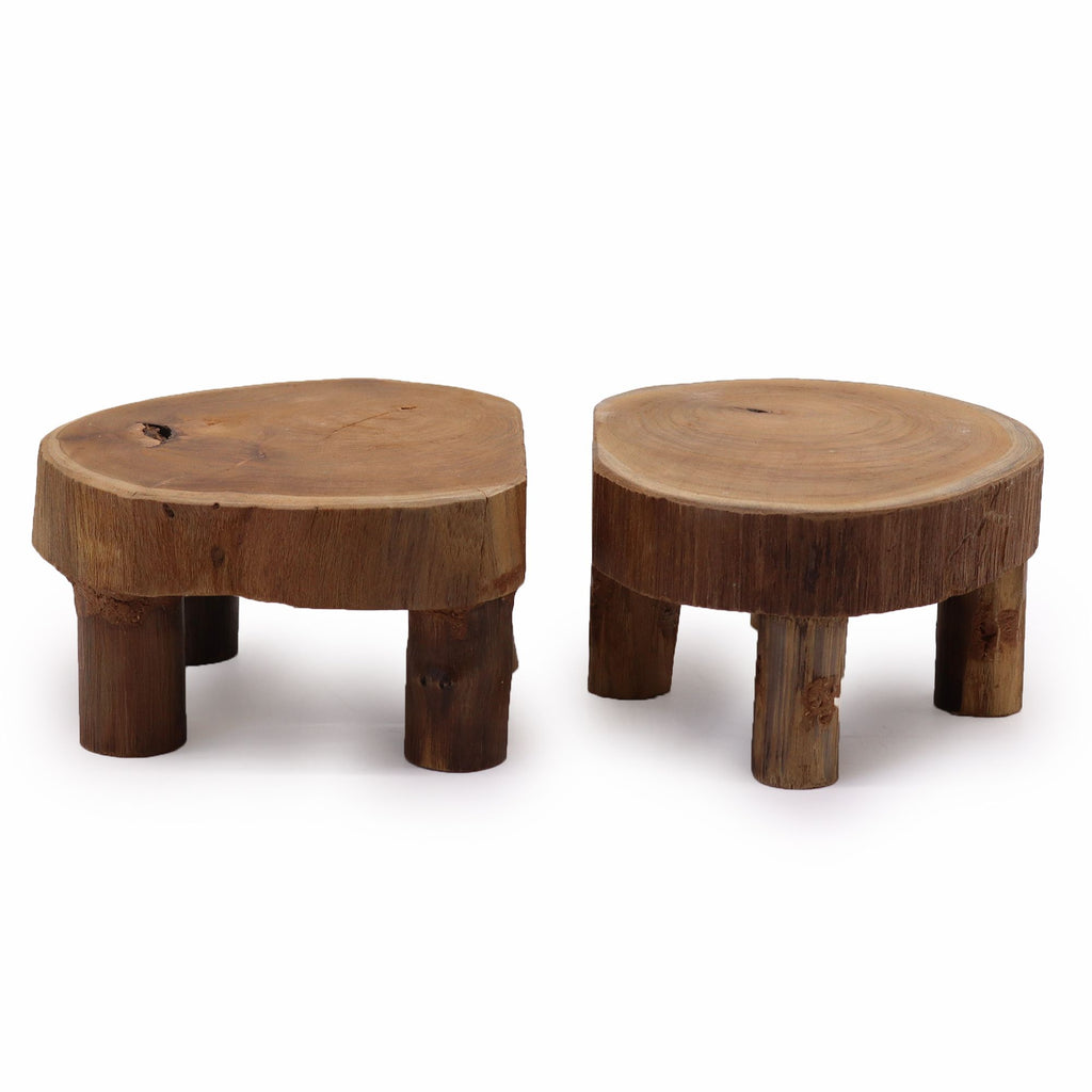 Low Teak Pad Display Set of Two 24x10cm Wooden Pads for Showcasing