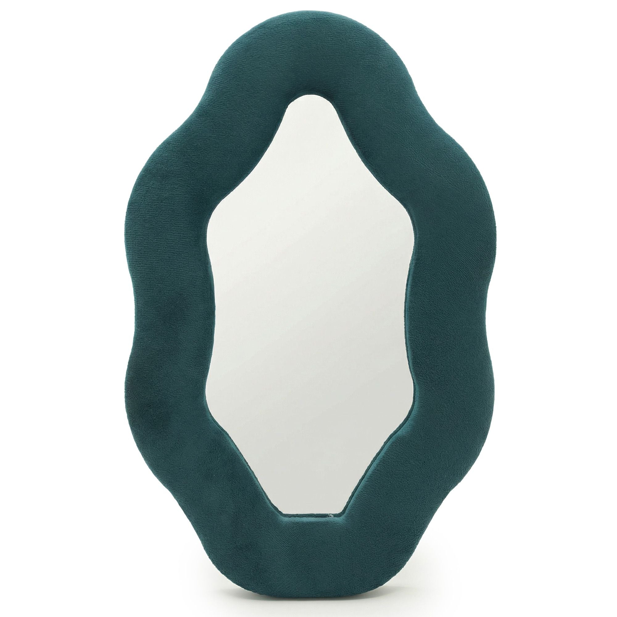 Soft Squiggly Mirror in Royal Teal Oval Pebble Design for Decor