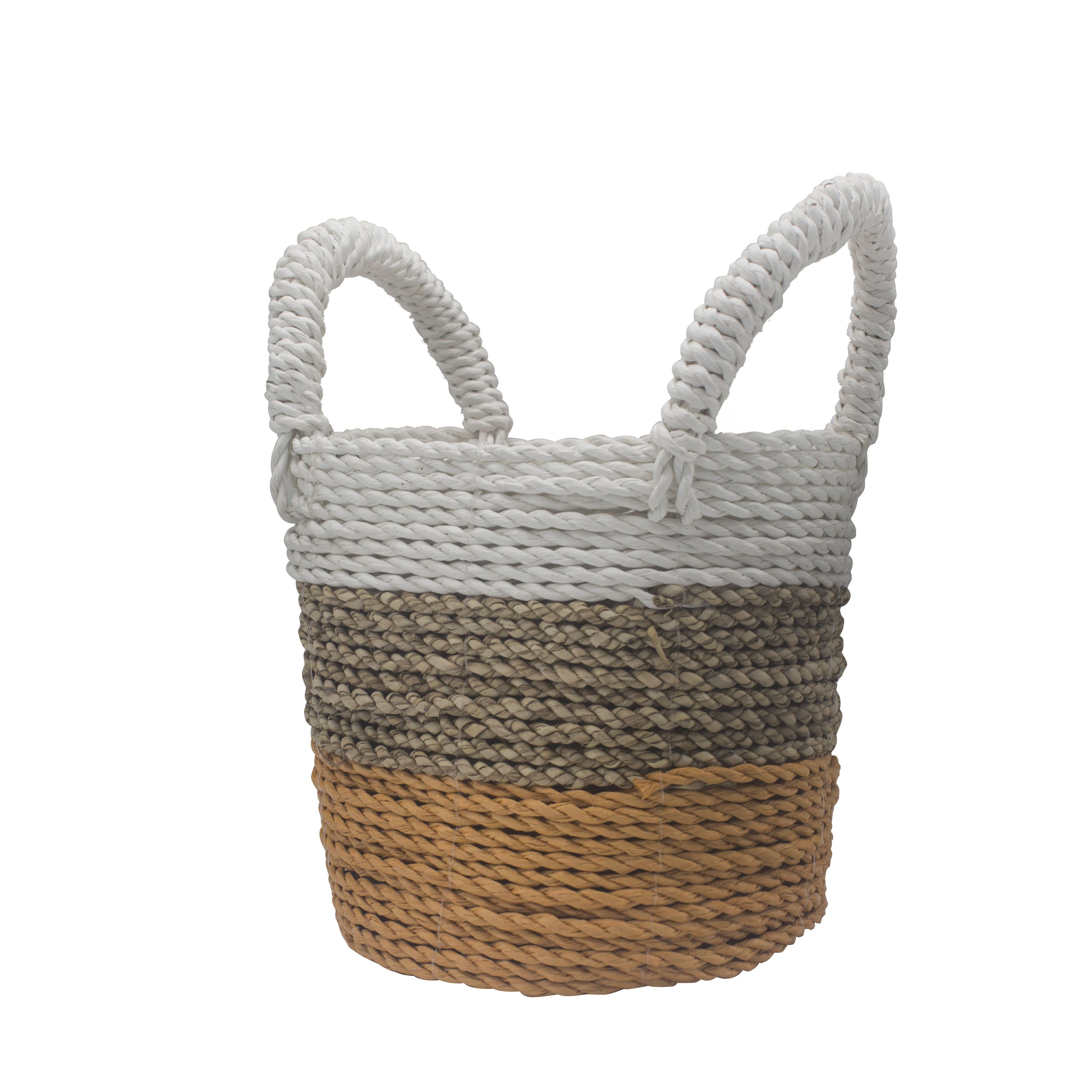 Seagrass Basket Set in Orange Natural and White for Storage