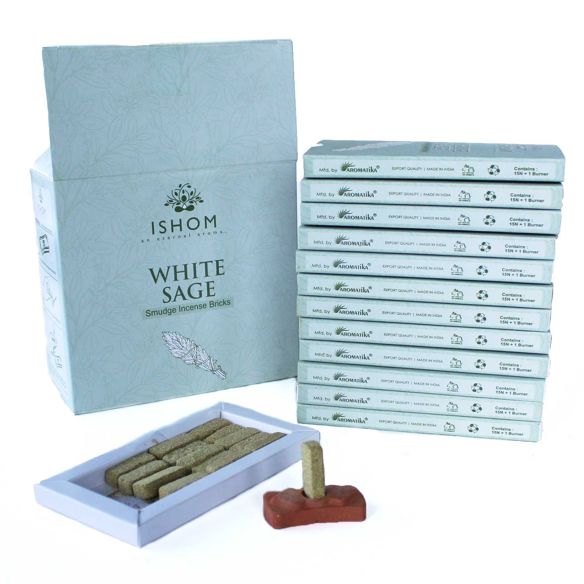 Pack of 15 Natural Incense Smudge Bricks and Burner White Sage