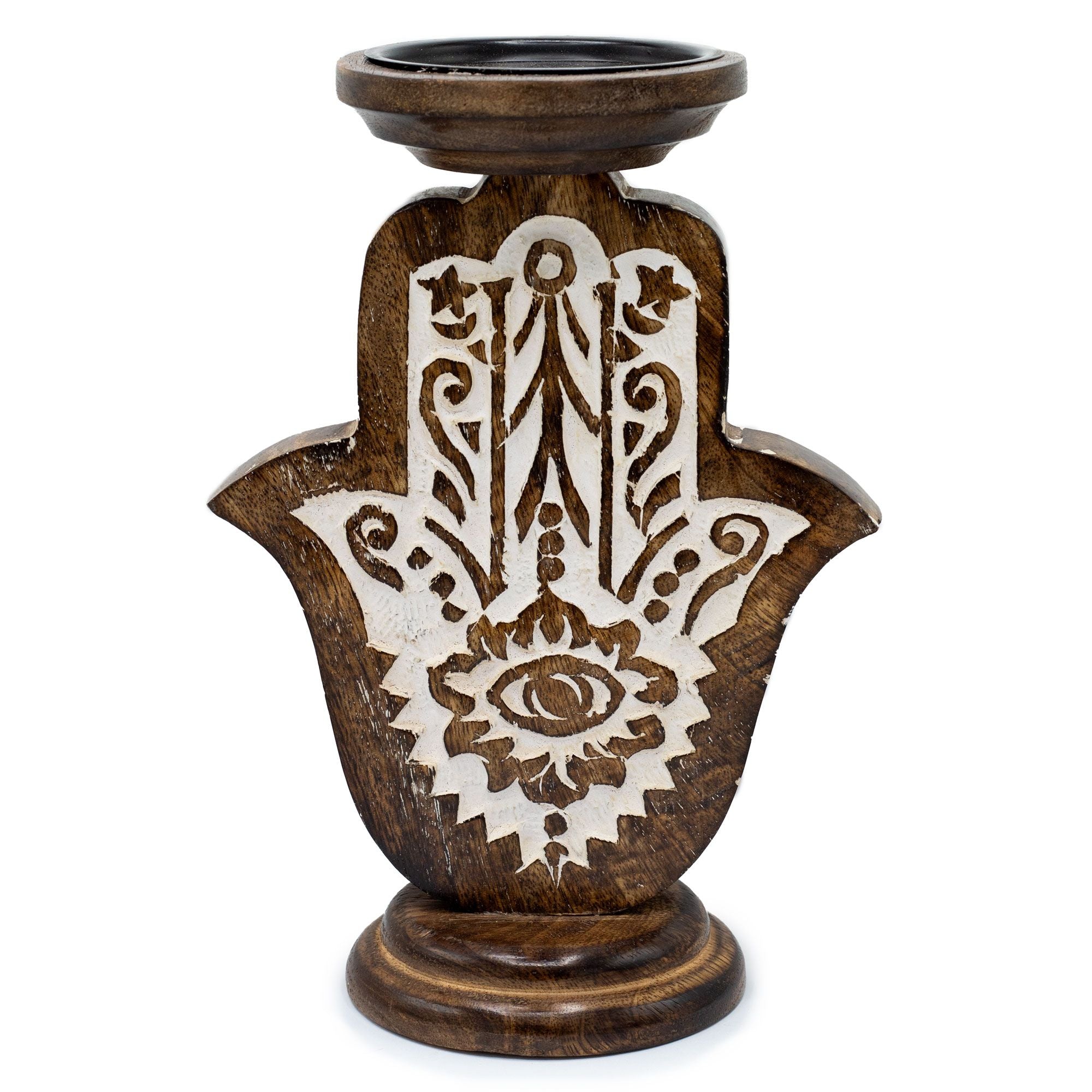 Large Hamsa Candle Stand in Mango Wood for Unique Home Decor