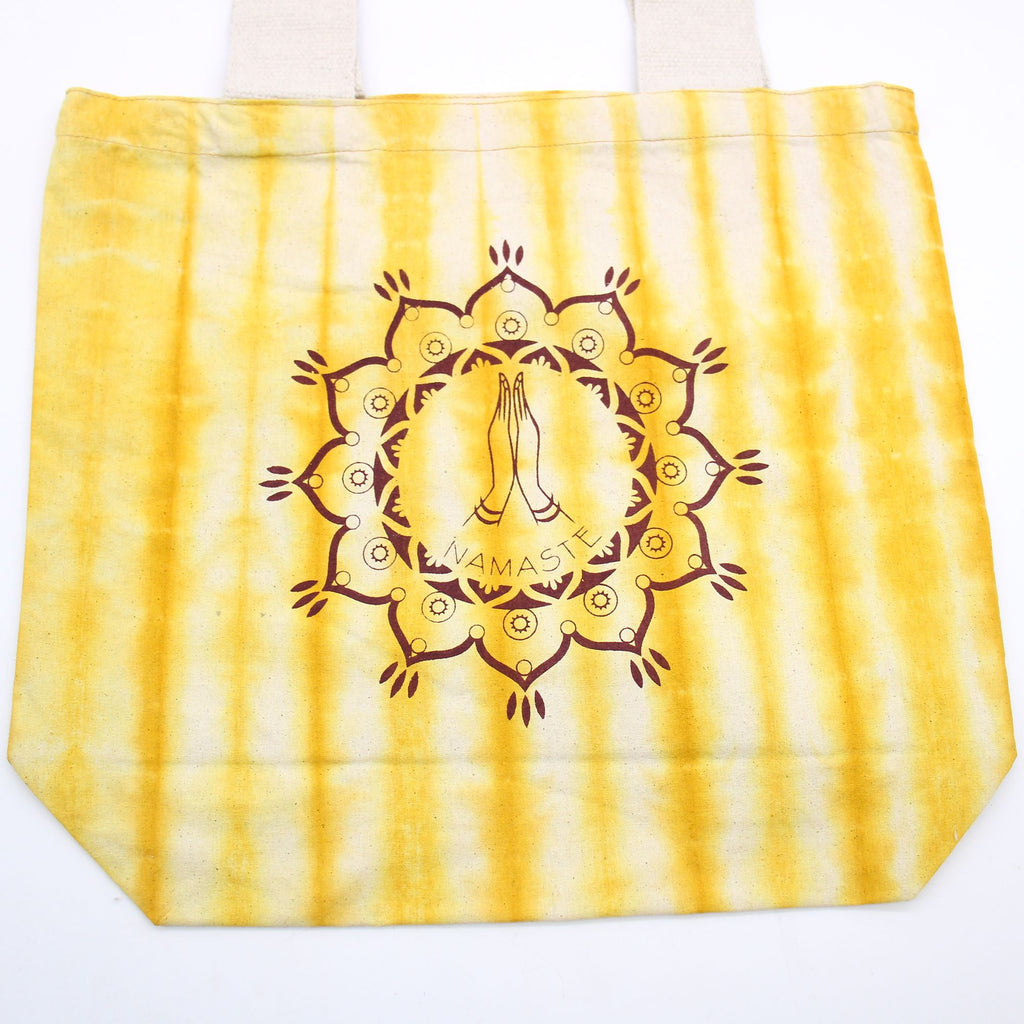 Namaste Hands Tie Dye Cotton Bag in Yellow with Natural Handle