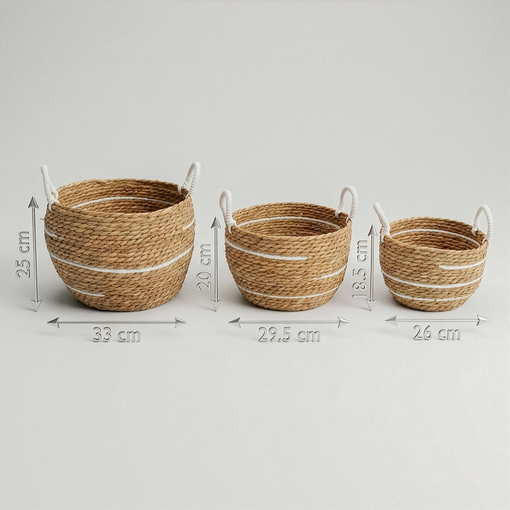 Cotton & Seagrass Large Baskets Set of 3 with Natural Stripes