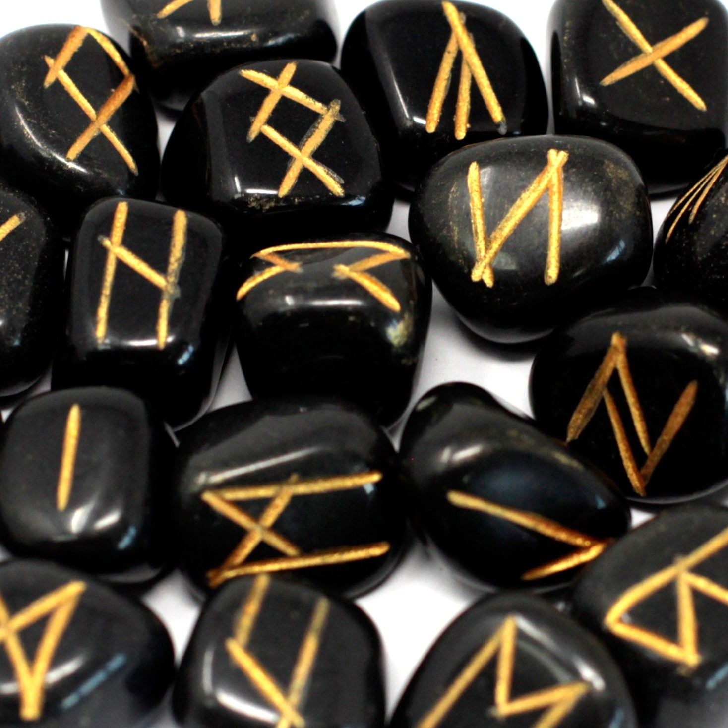 Mystical Black Agate Runes Stone Set in Pouch for Divination