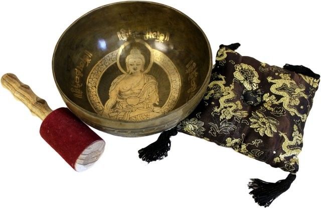 Brass Golden Buddha Special Singing Bowl Set for Deep Meditation