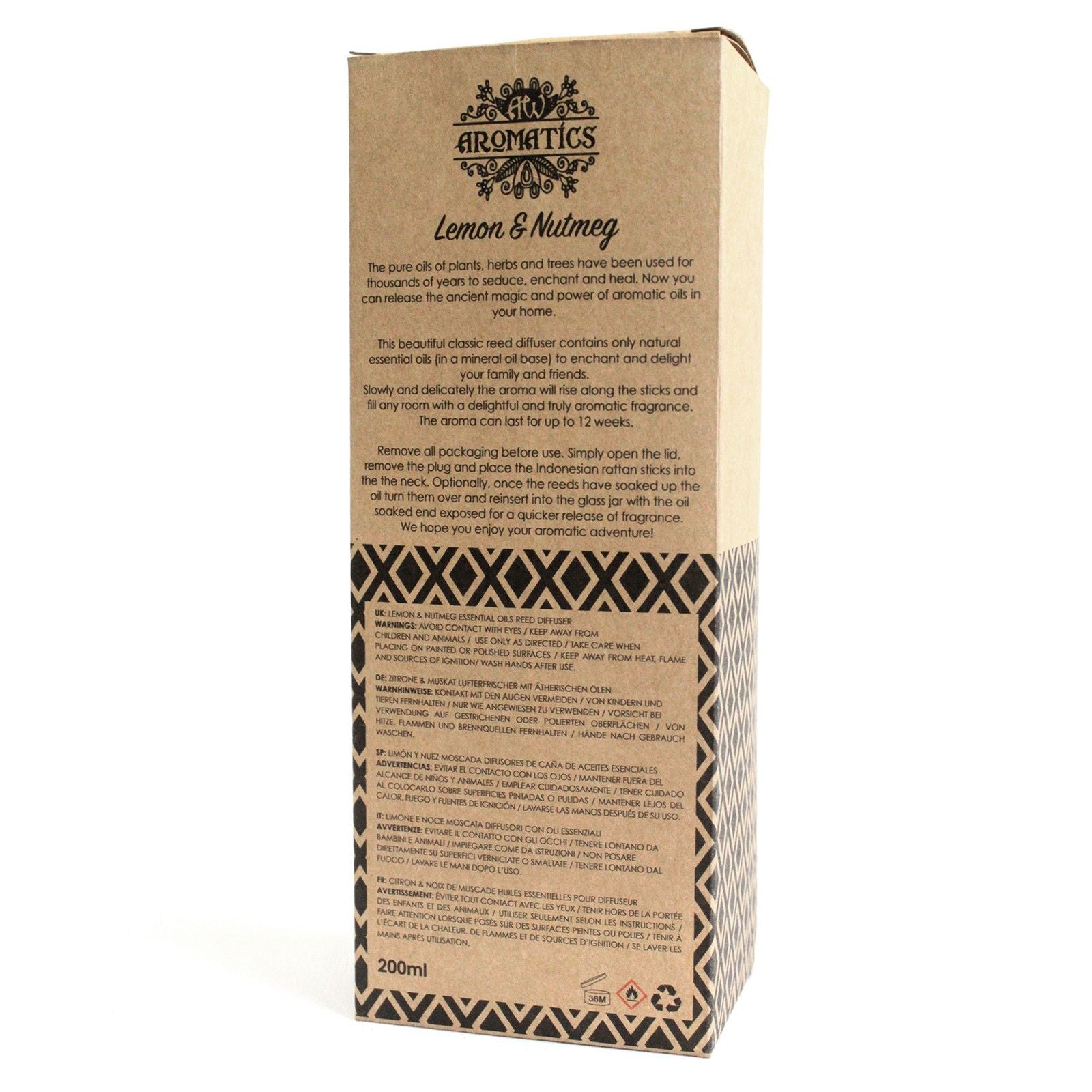 200ml Lemon and Nutmeg Essential Oil Reed Diffuser for Home Use