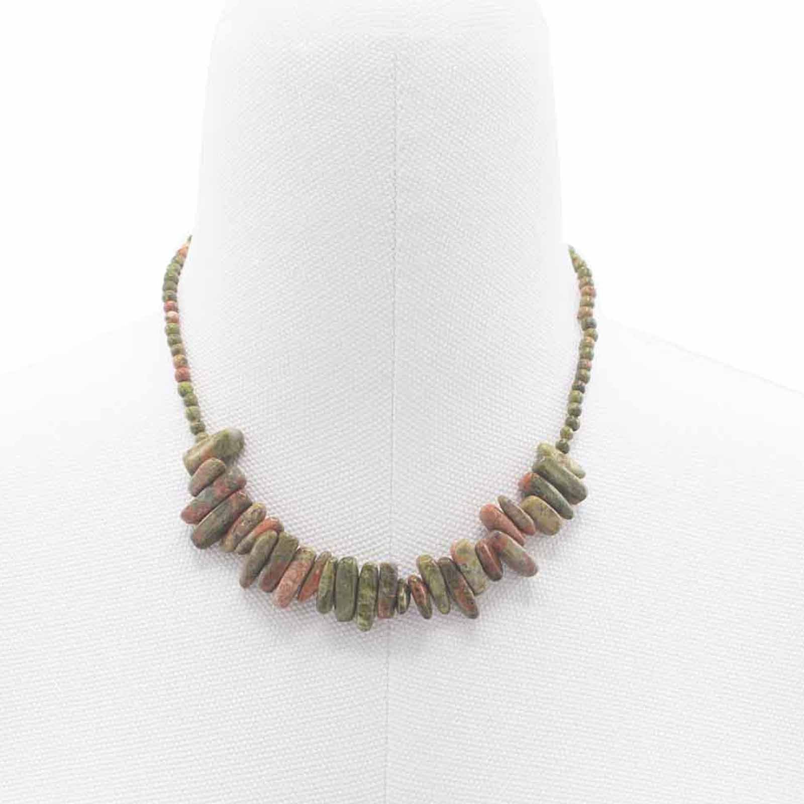 Longstone Gem Necklace in Unakite with Green and Pink Hues