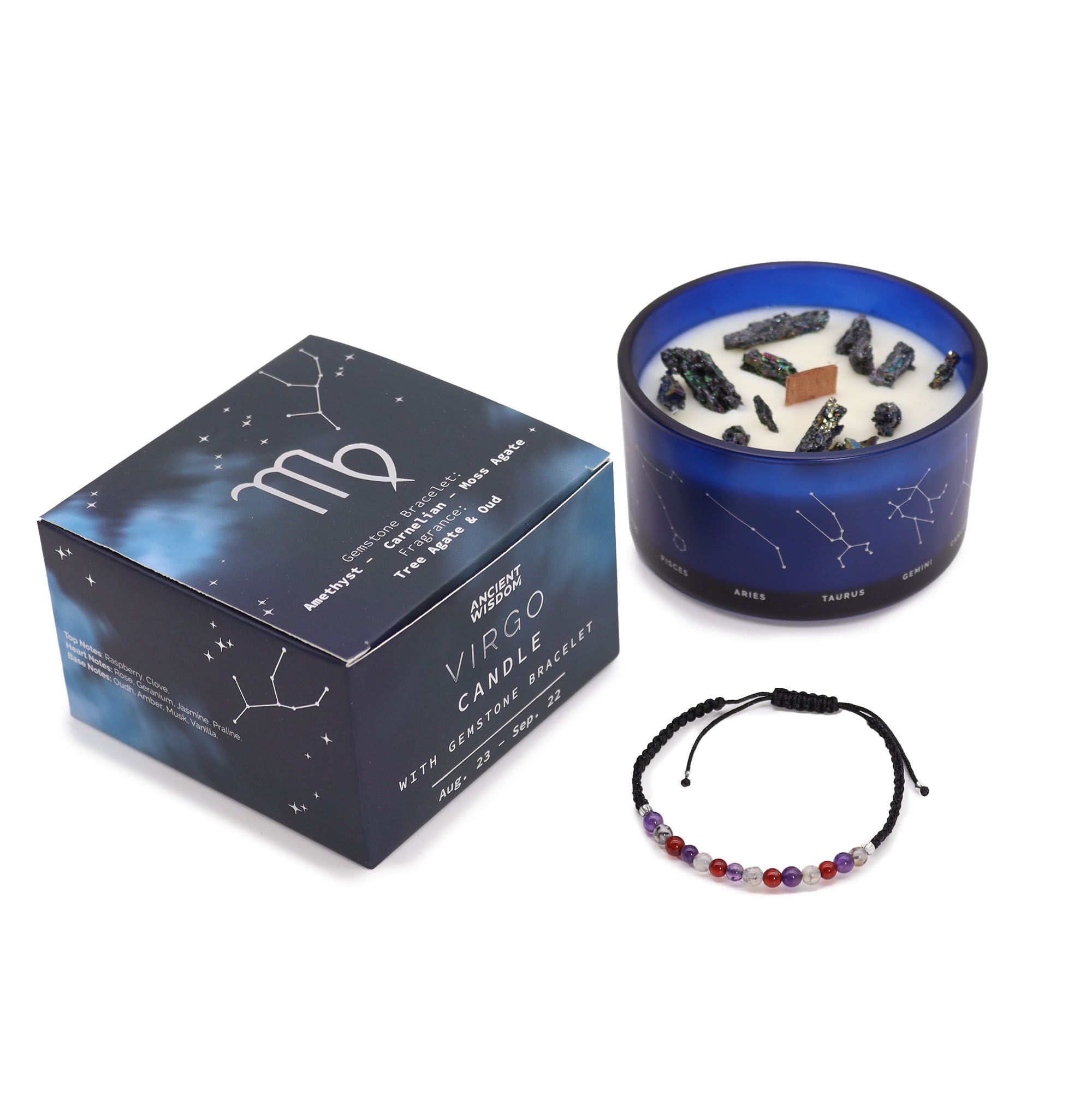 Zodiac Crystal Candle with Gemstone Bracelet for Virgo Lovers