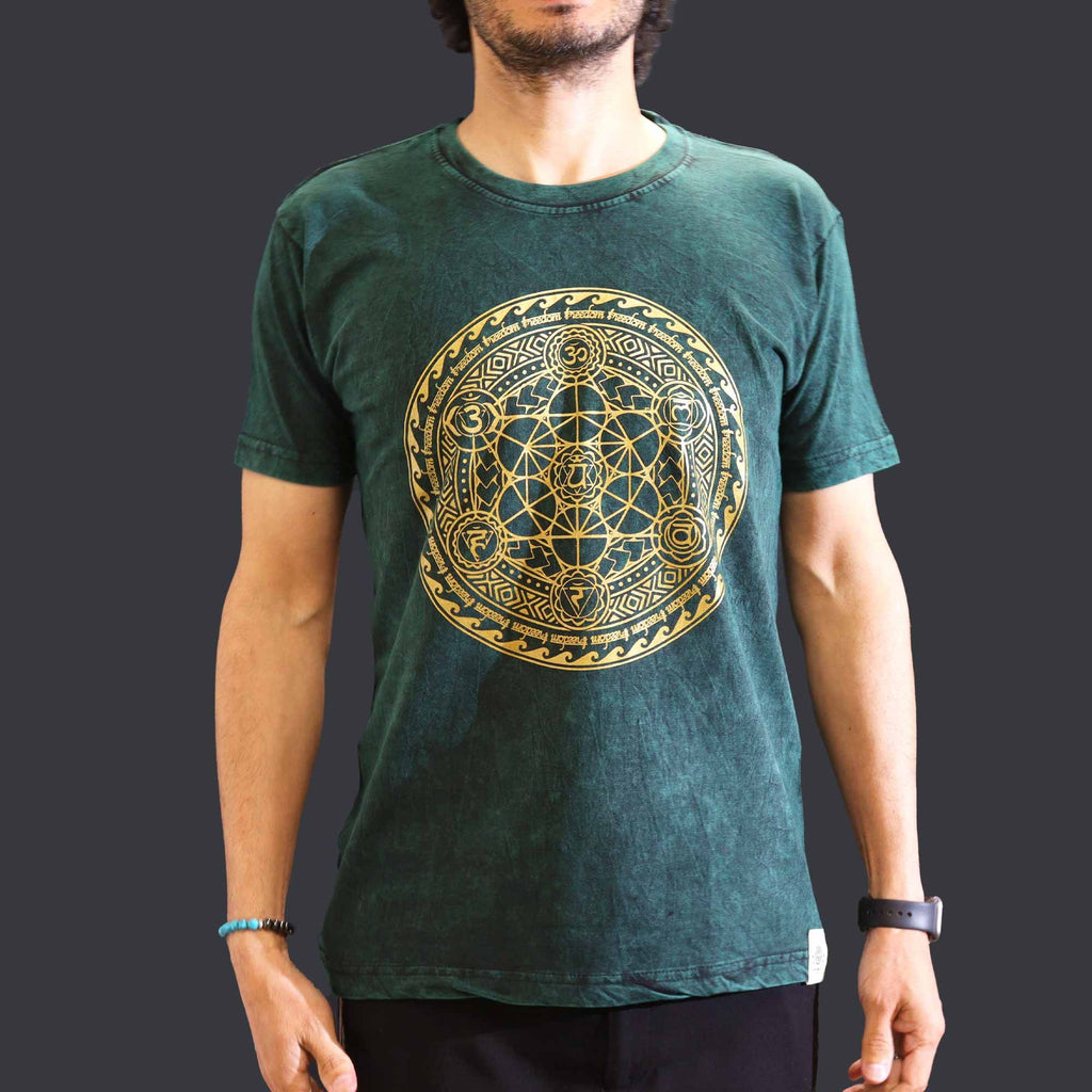 Nomad Sari Stonewashed Cotton T Shirt in Chakra Green Medium