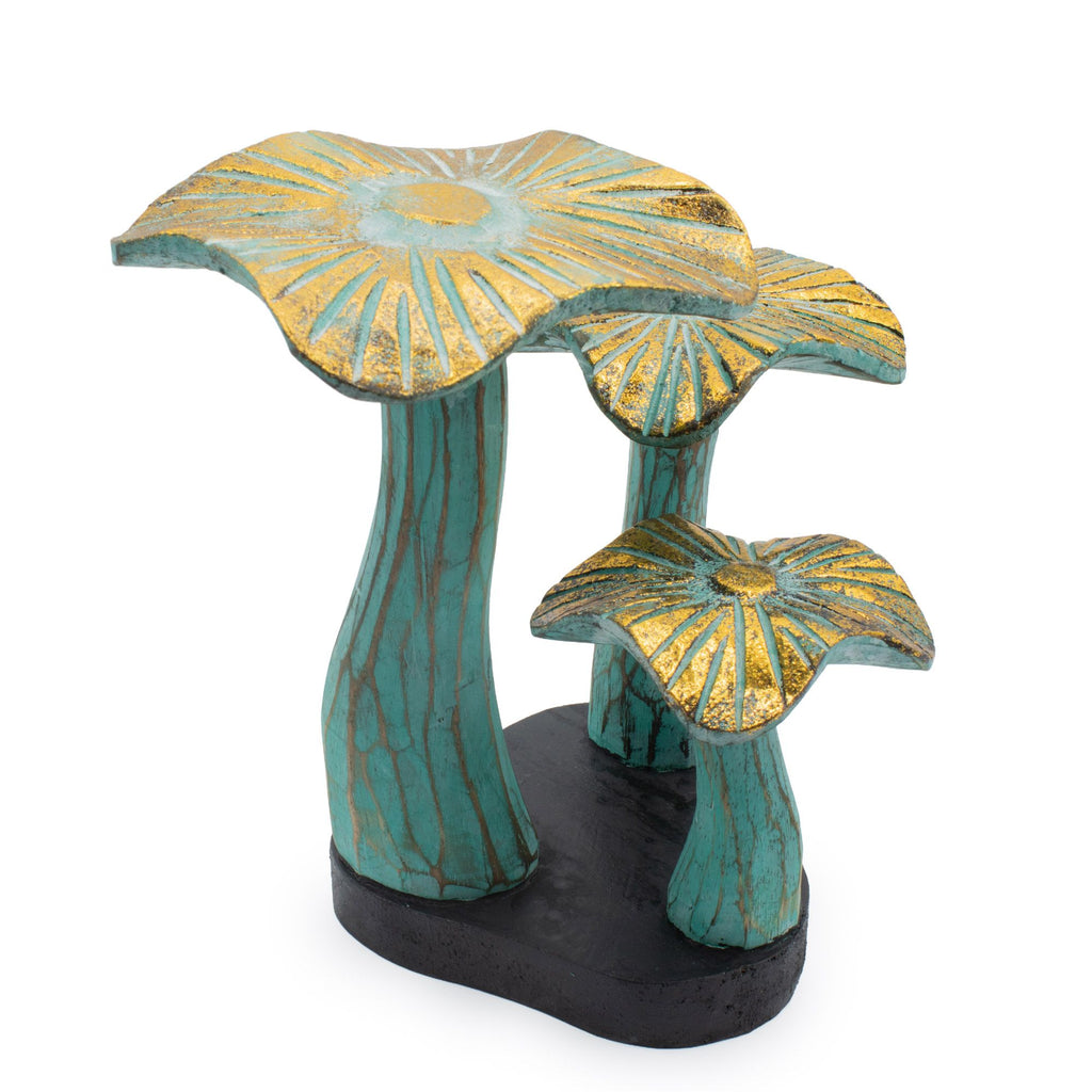 Small Golden Mushroom Art 20cm Greenwash Wooden Decoration Piece