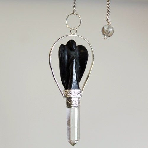 Angel Pendulum with Ring in Black Agate for Dowsing Use