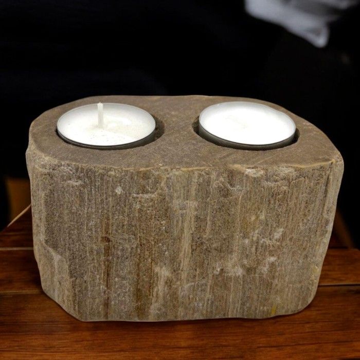 Petrified Wood Double Candle Holder for Stylish Home Decor