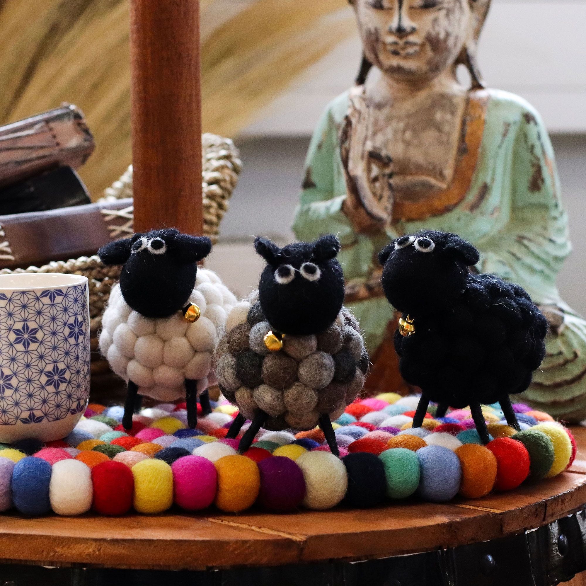 Charming Little Black Felt Sheep for Unique Home Décor Accent