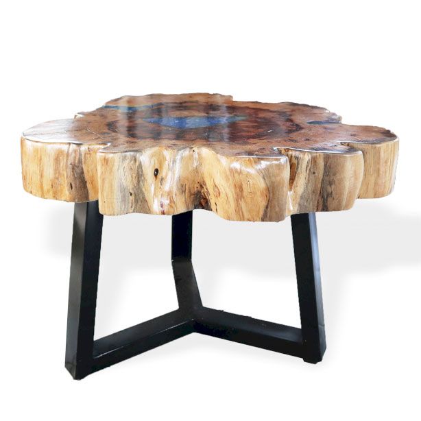 Tamarind and Resin Coffee Table in Sky Blue for Unique Interiors