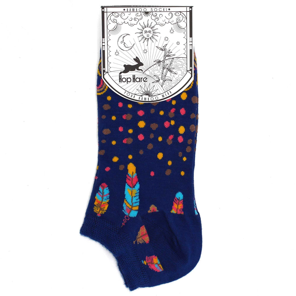 S/M Hop Hare Bamboo Socks Low Cut Indian Feathers Design for Comfort