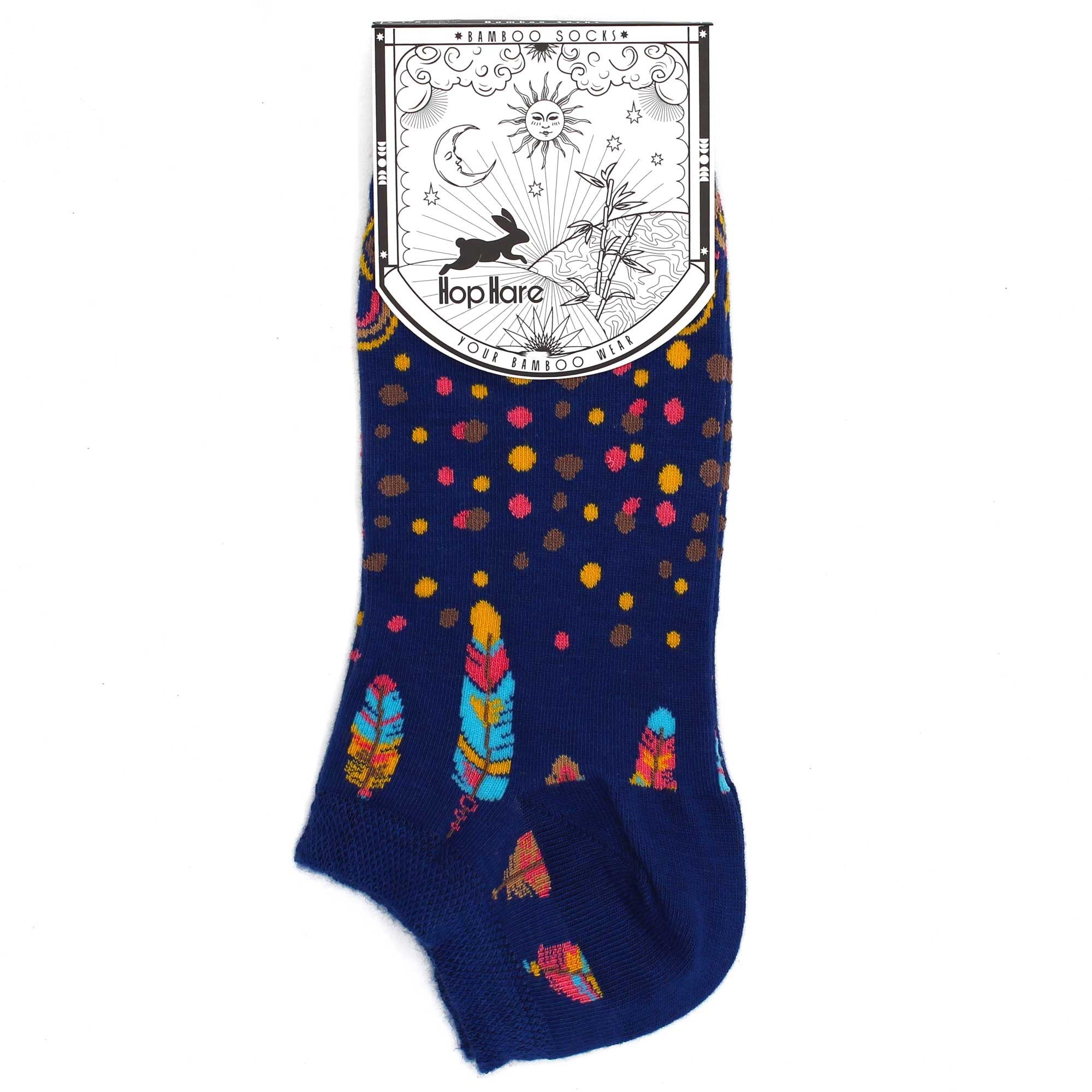 S/M Hop Hare Bamboo Socks Low Cut Indian Feathers Design for Comfort