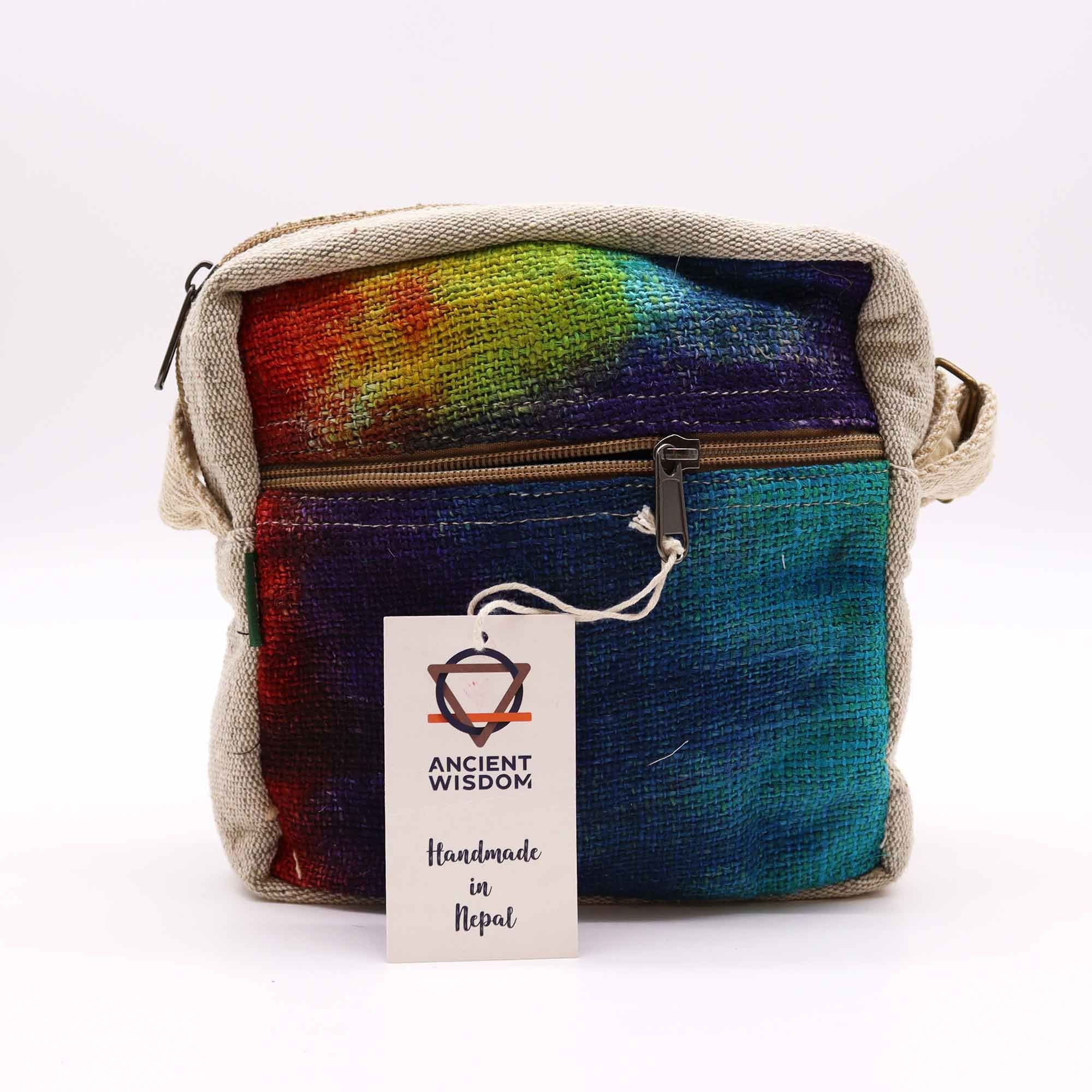 Tiedye Hemp Messenger Bag with Zip Closure for Everyday Use