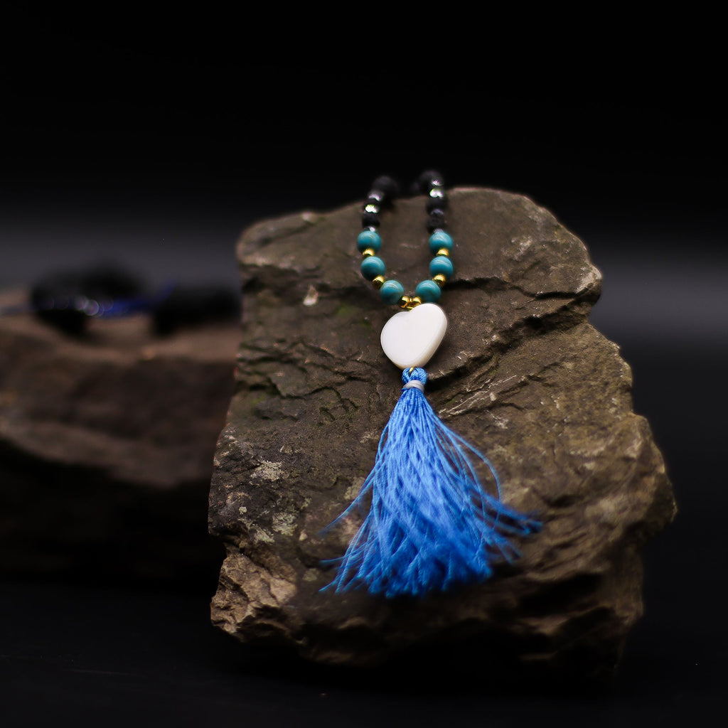 Essence of the Volcano Necklace with Lava Stones and Blue Tassel