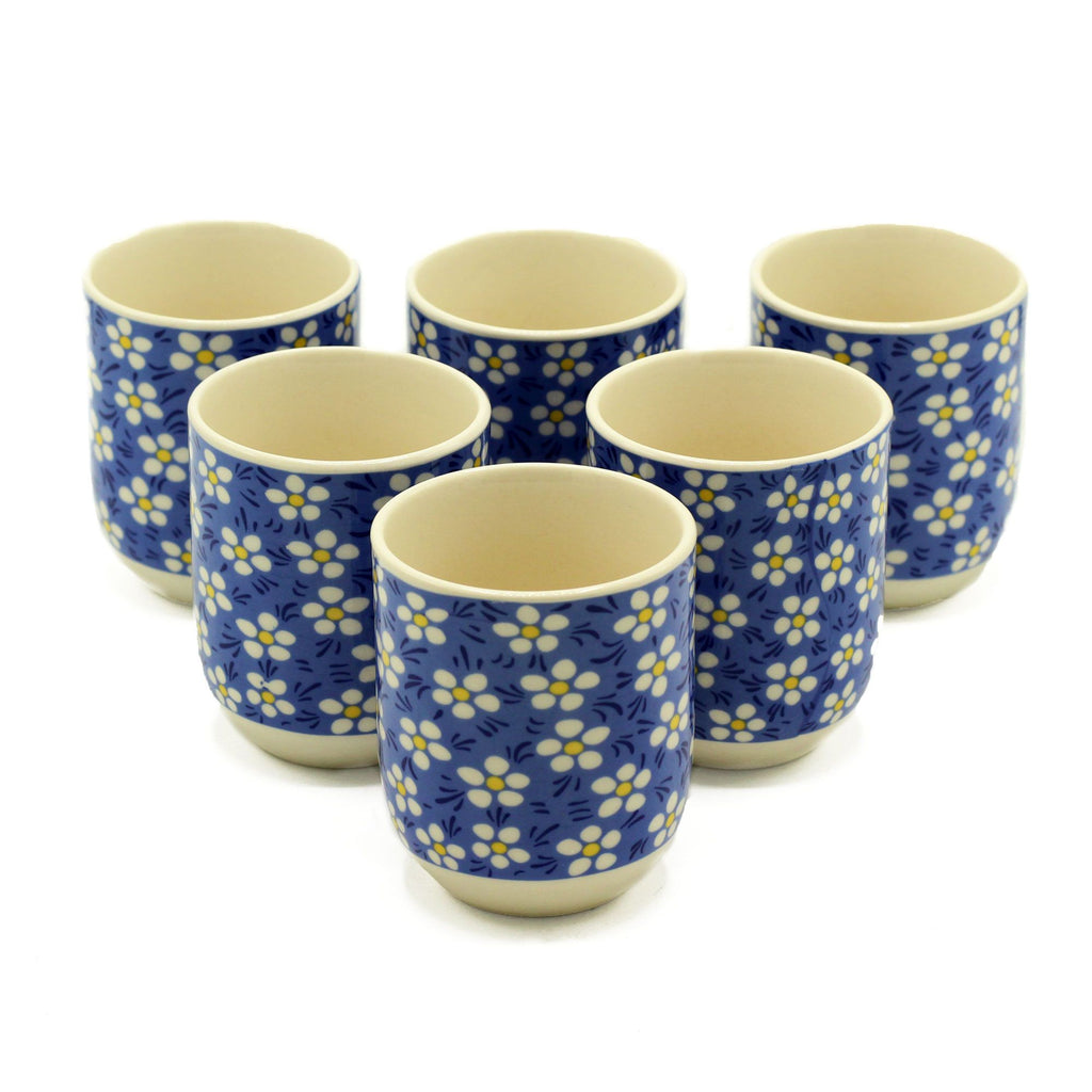 Herbal Tea Cups Blue Daisey Set for Elegant Tea Gatherings