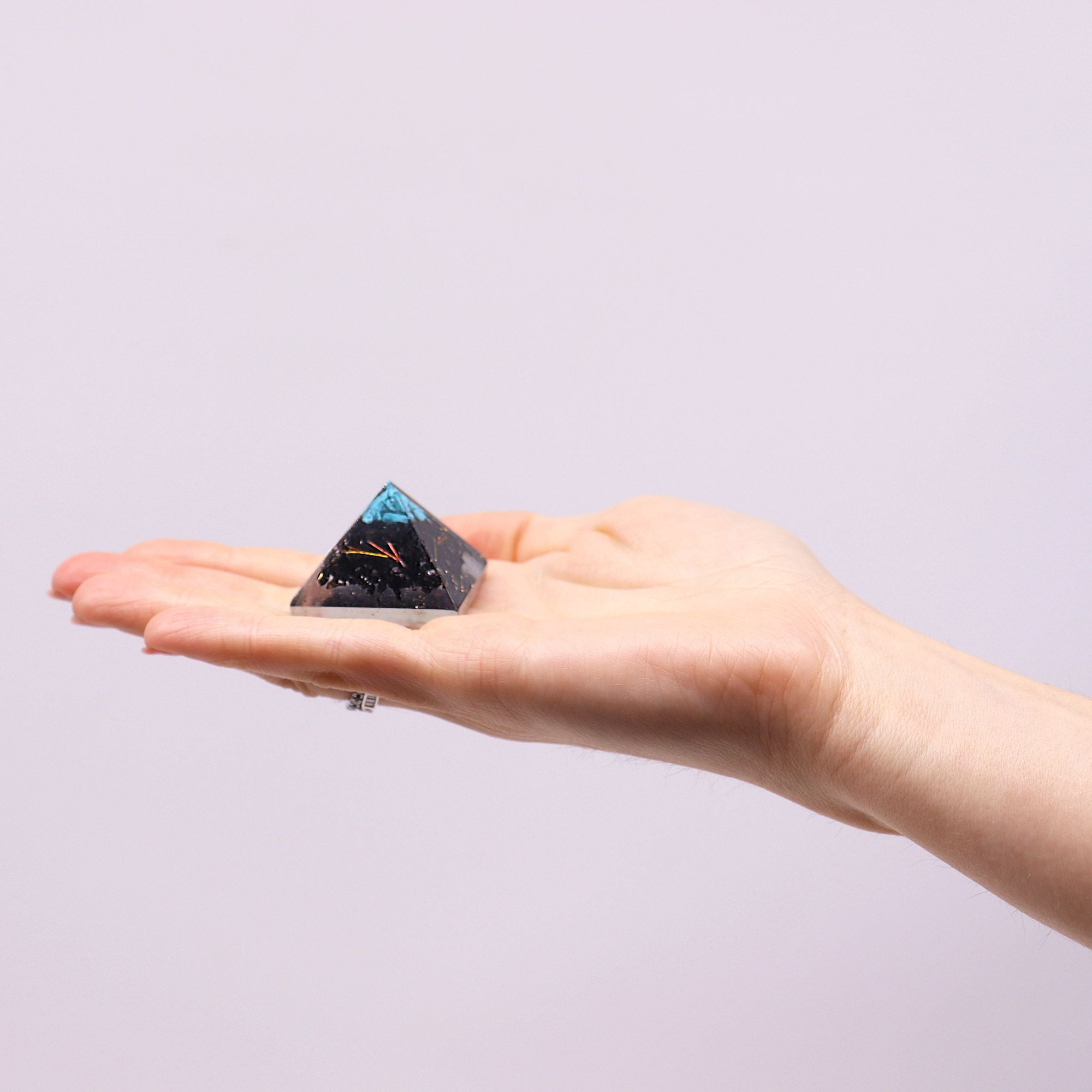 Small Orgonite Pyramid 25mm Gemchips and Copper (assorted colours/designs)