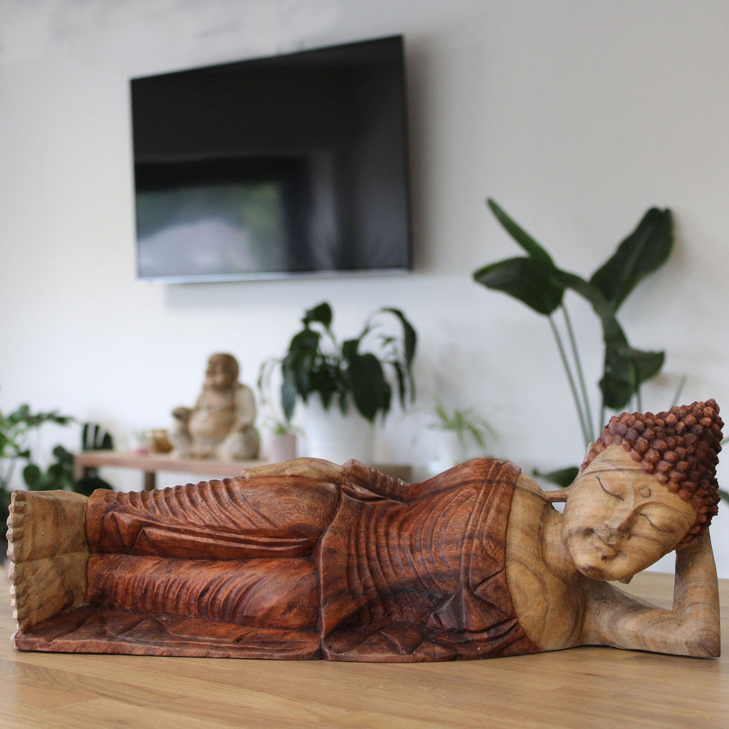 Sleeping Buddha Hand Carved Statue 50cm Unique Art Piece