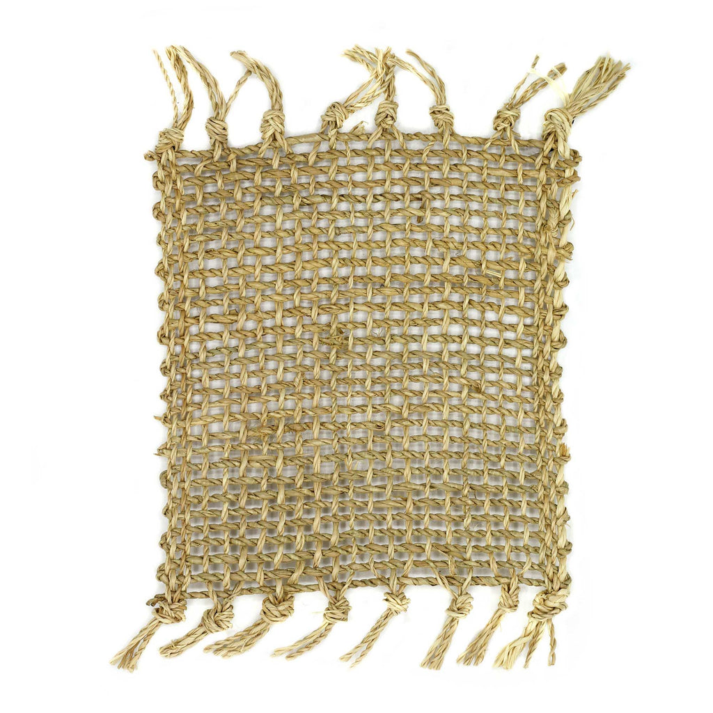 Set of 4 Seagrass Fringe Natural Coasters for Stylish Tables