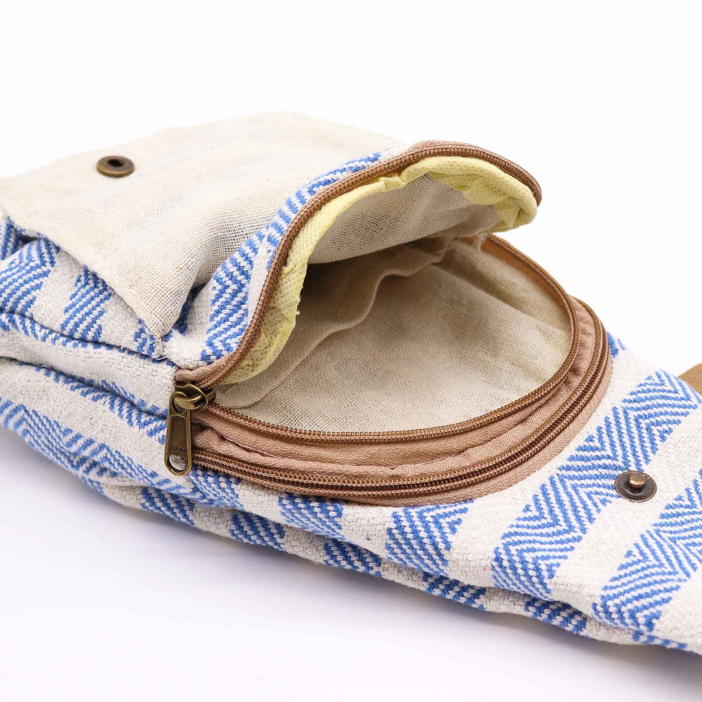 Blue and White Body Cross Bag in Natural Cotton for Everyday Use