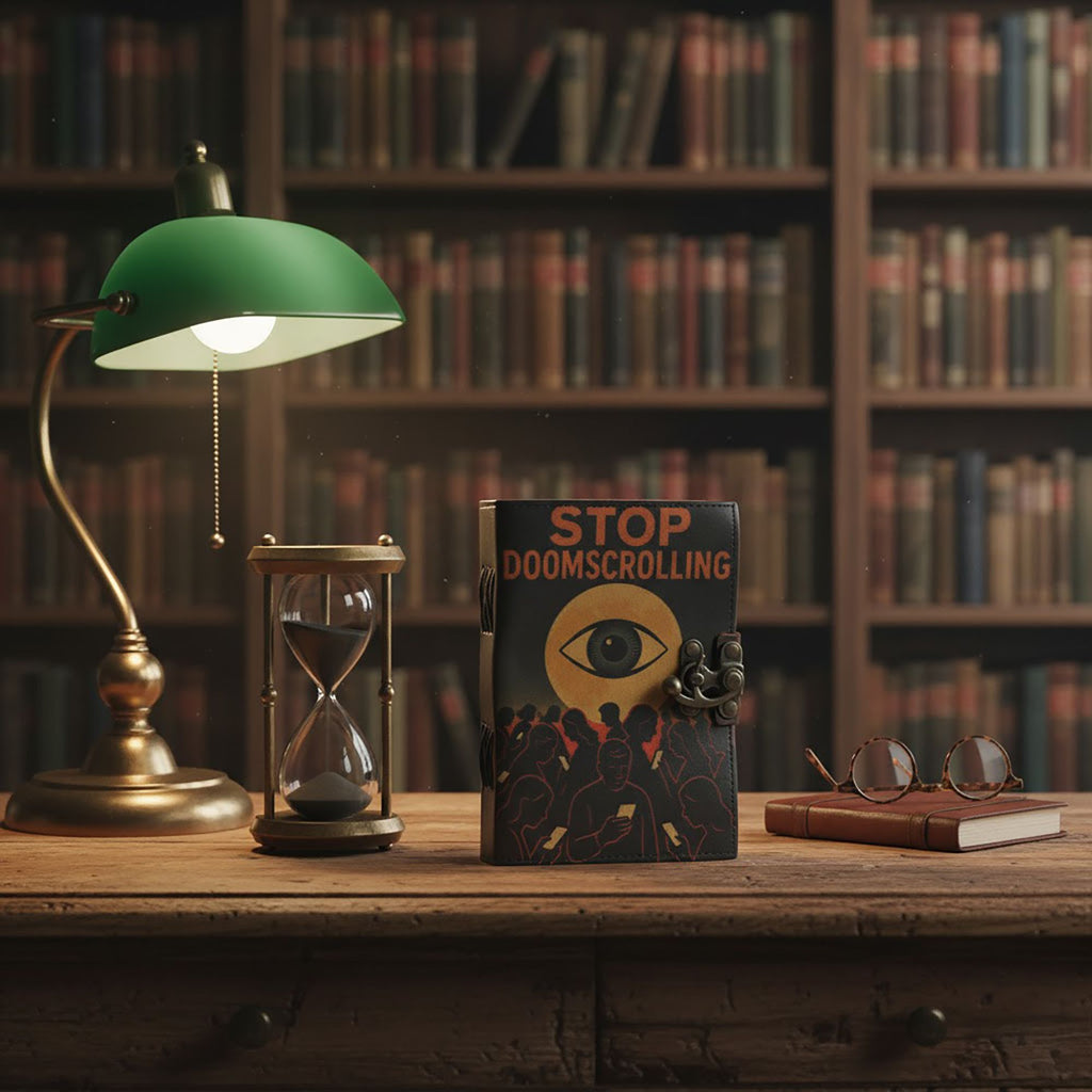 Leather Printed Notebook Stop Doom Scrolling with Vintage Clasp