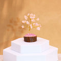 Mini Rose Quartz Gemstone Tree on Wooden Base with 15 Stones