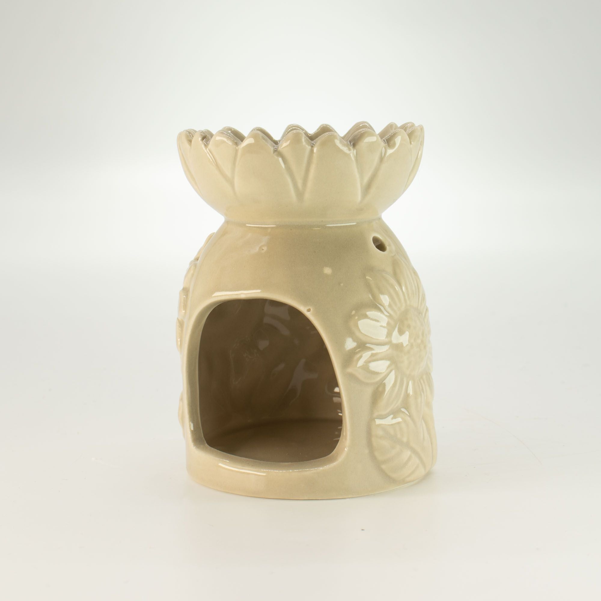 Ceramic Sunflower Oil Burner in Pastel Beige for Home Fragrance