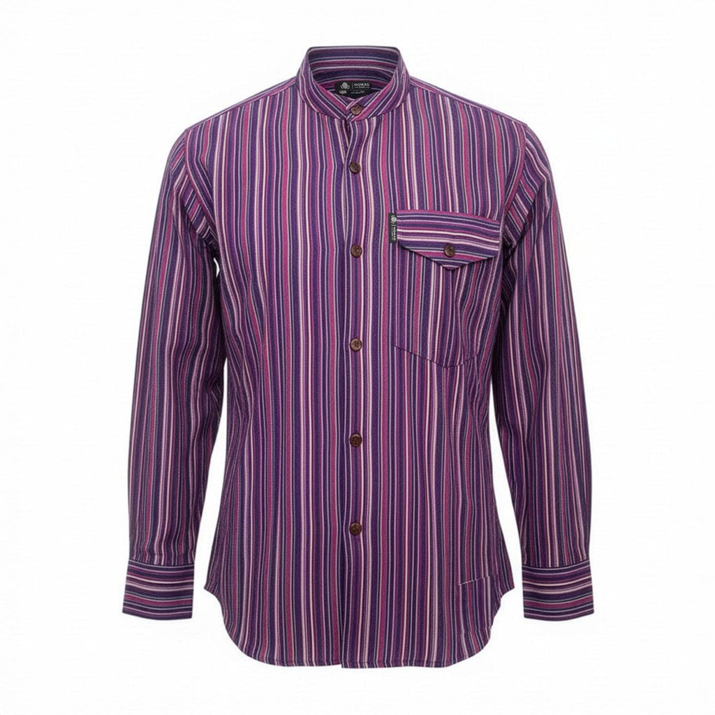 Nomad Sari Grandad Shirt in Black Purple with Bold Stripes