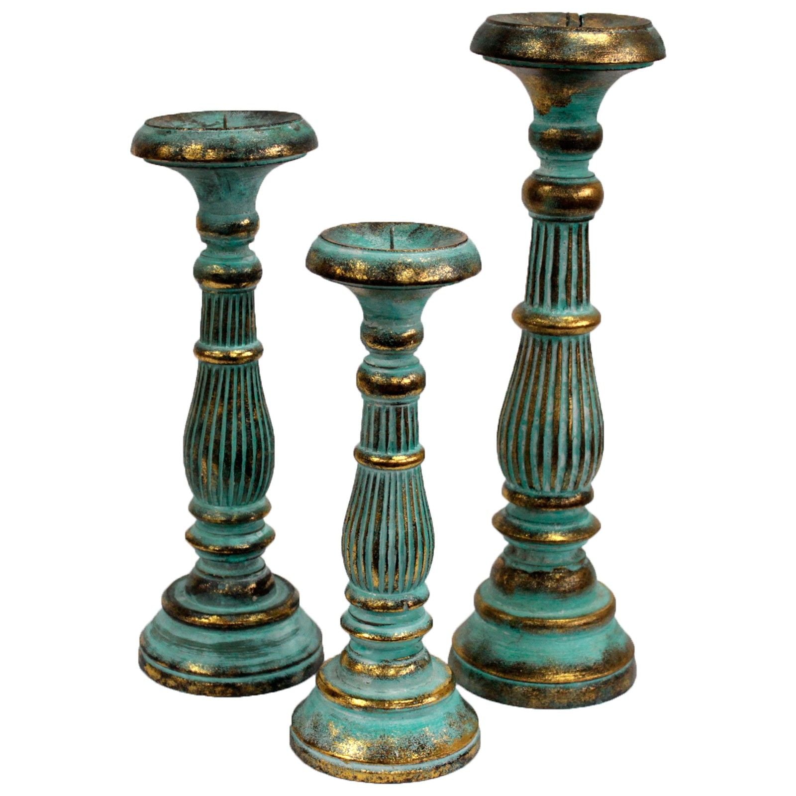 Small Turquois Gold Candle Stand for Vintage Home Decor Display