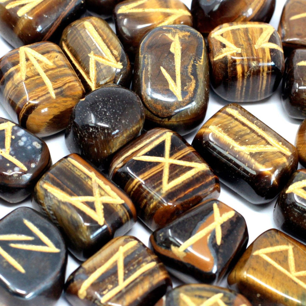 Tiger Eye Runes Stone Set in Pouch for Mystical Insight