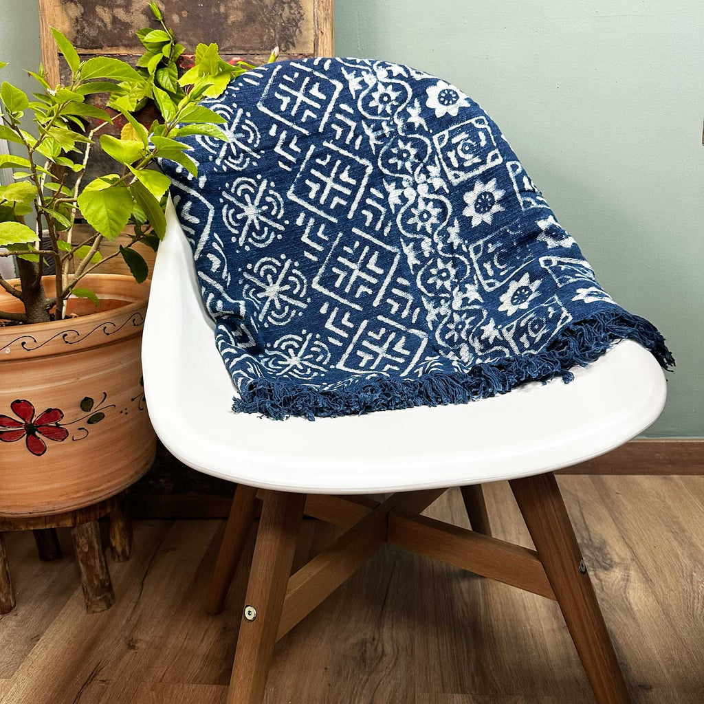 Handmade Indigo Throw with Desi Stripes for Home Decor Elegance
