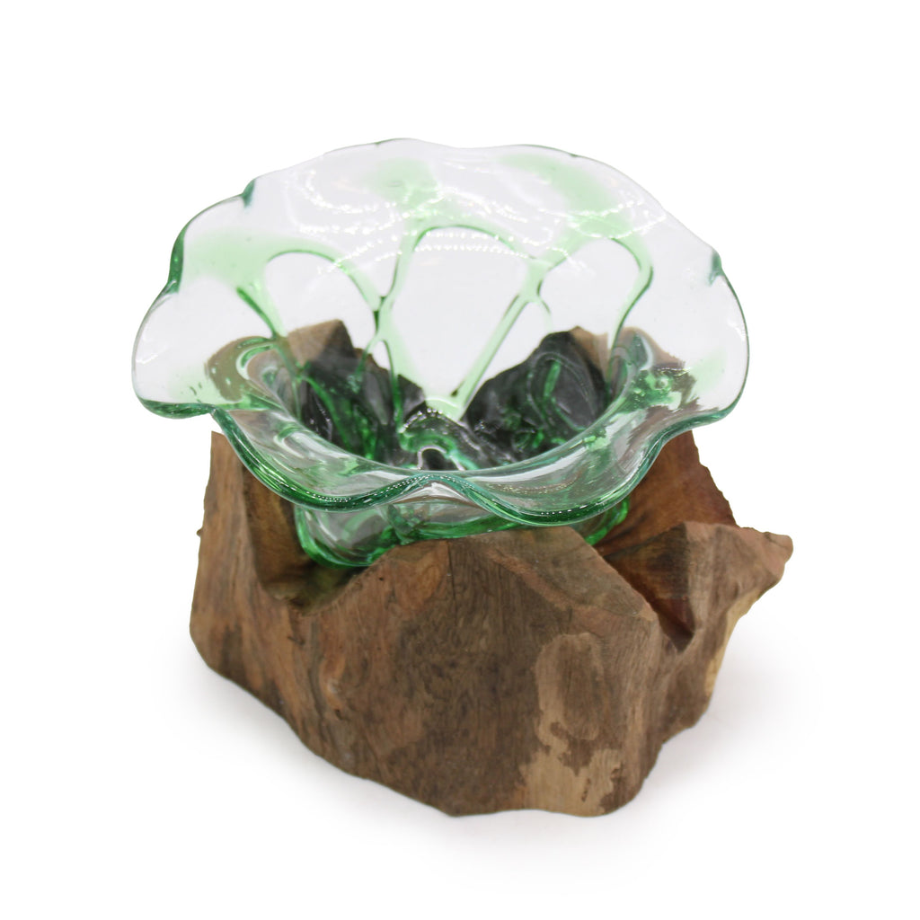 Recycled Beer Bottles Large Fancy Sweet Bowl with Wooden Base