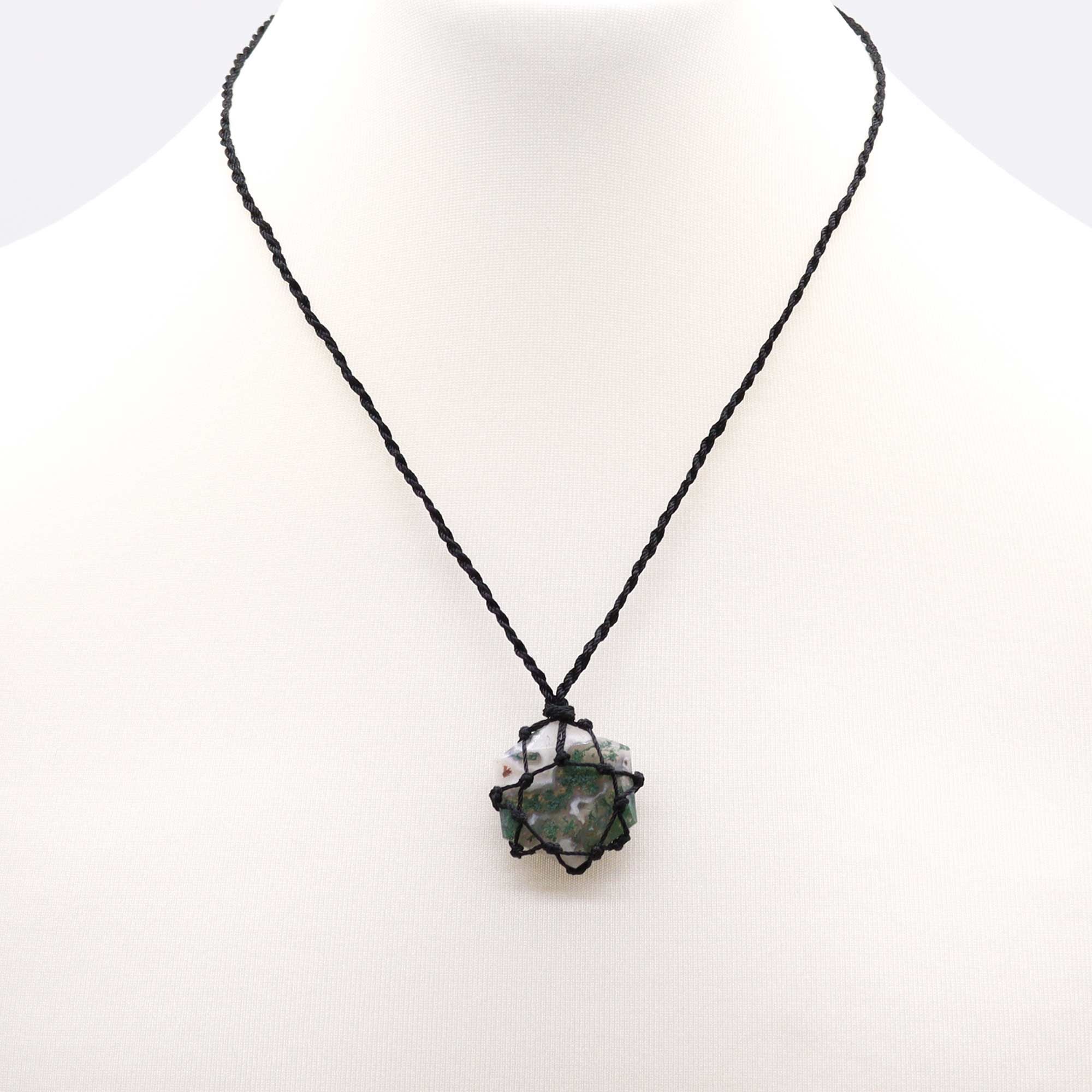 Moss Agate Laced Gemstone Hexagon Pendant with Unique Design