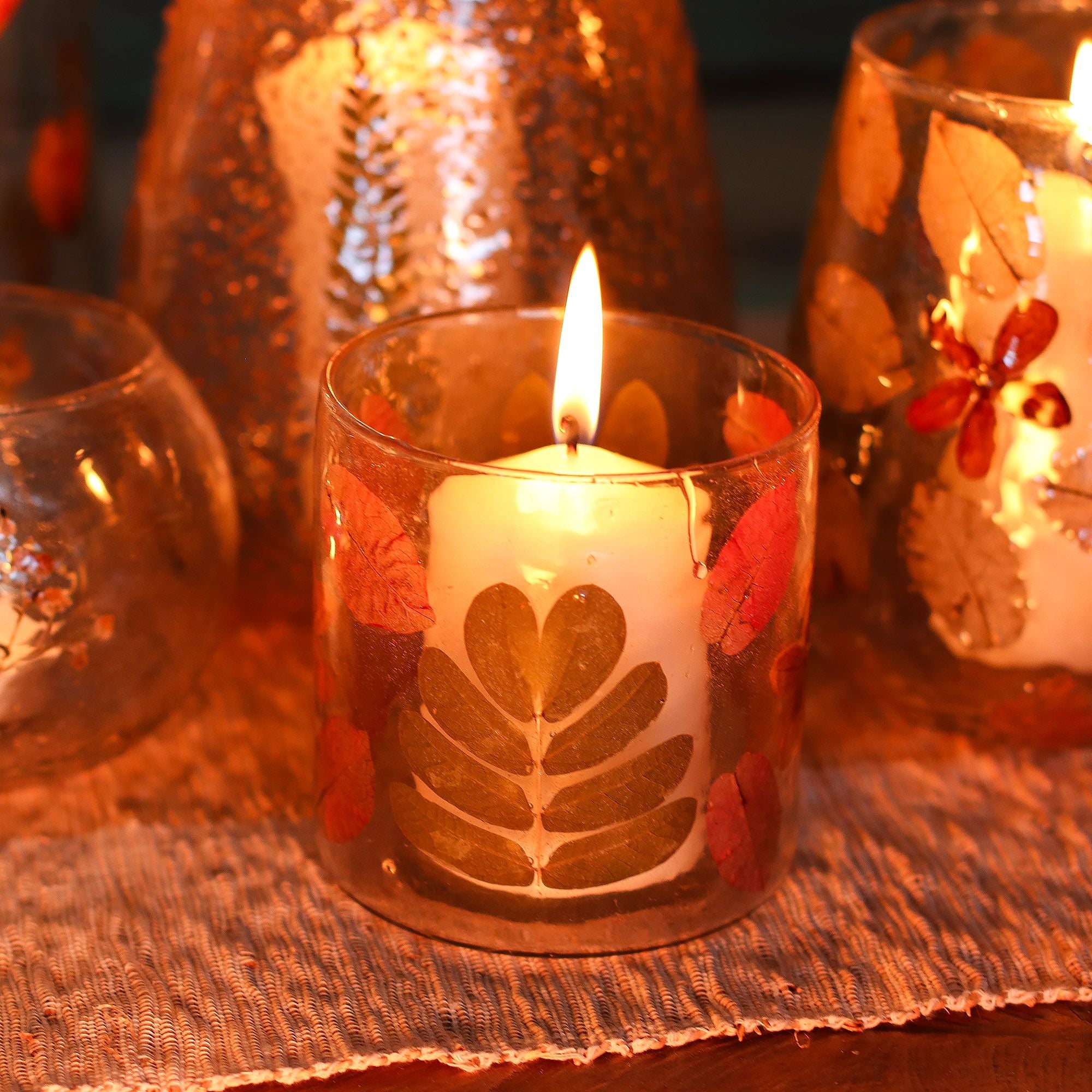 Natural Floral Glass Candle Holder Primavera for Home Decor