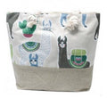 Rope Handle Bag Featuring Llamas in Vintage Green and Beige Tones