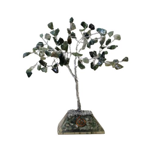 Moss Agate Gemstone Tree with Orgonite Base for Home Decor