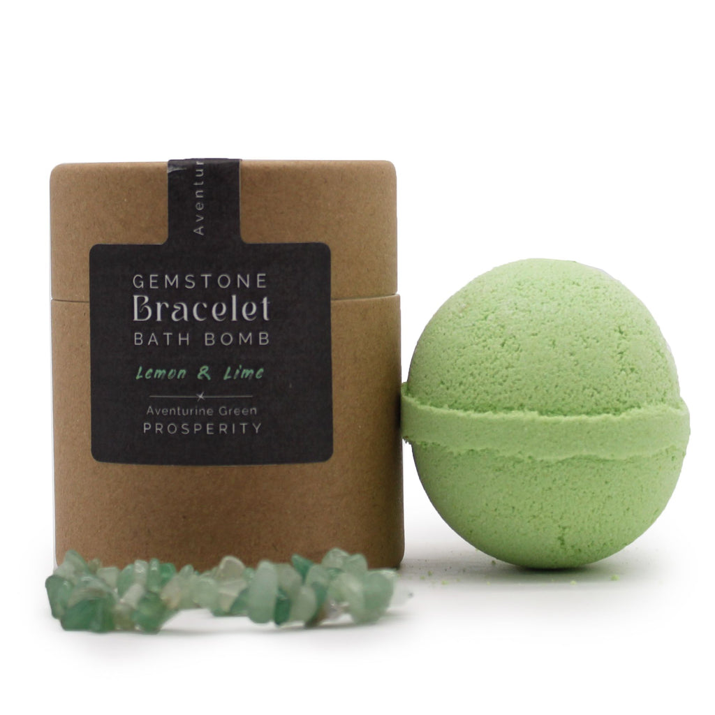 Green Aventurine Gem Bracelet Bath Bomb with Lemon & Lime Scent